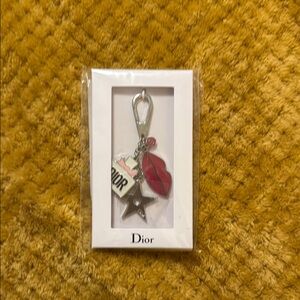New Dior Silver and Pink Charm Keychain bag charm with bag